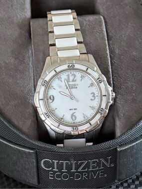 Citizen White and Silver Ladies Eco-Drive Watch